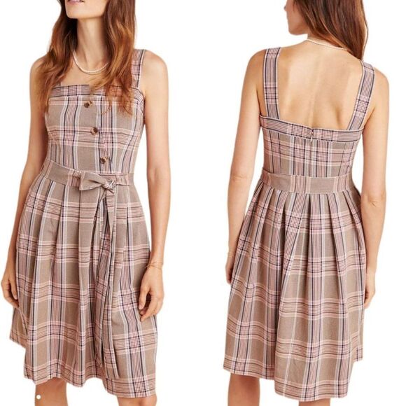 Gal Meets Glam Madison Tie Front Dress Retro 60s Apron Pinafore Plaid Pink Sz 10 - Picture 3 of 14